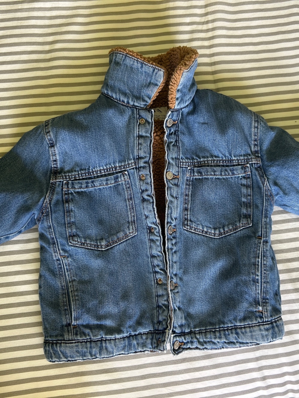 Zara Blue Denim Jacket with Brown Sherpa Collar